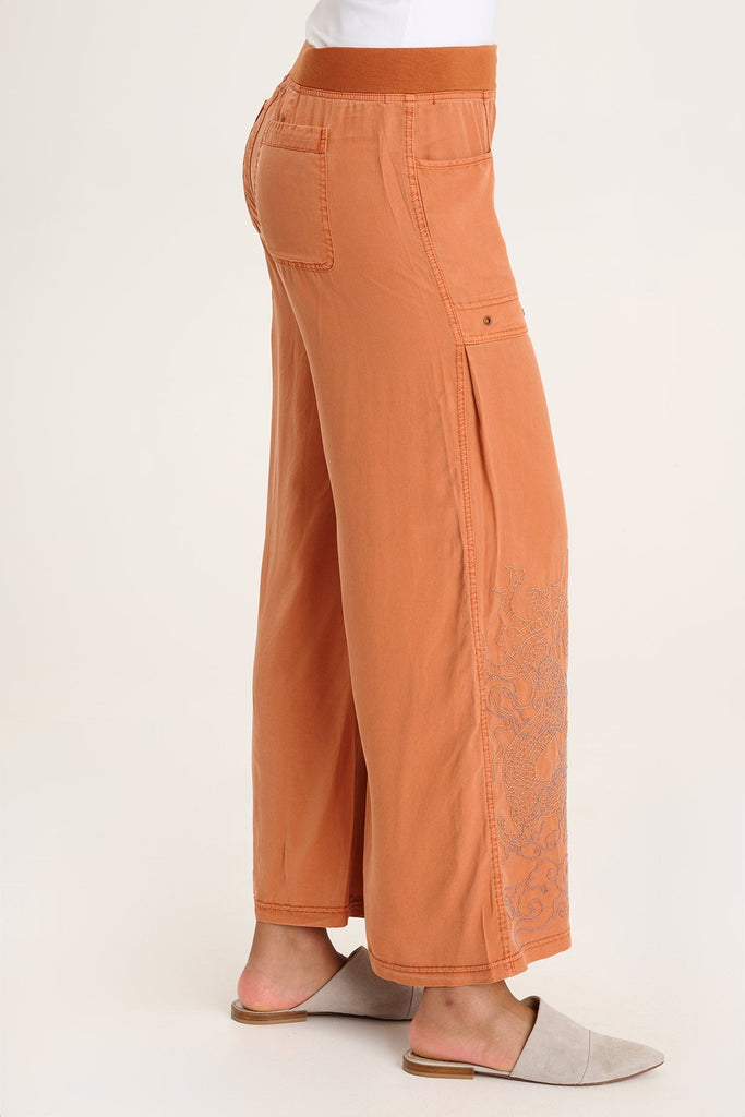 Phedora Twill Embroidered Wide Leg Pant