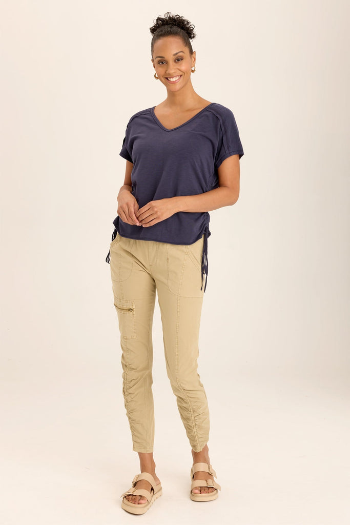 Malanda Zip-Pocket Poplin/Jersey Ruched Legging