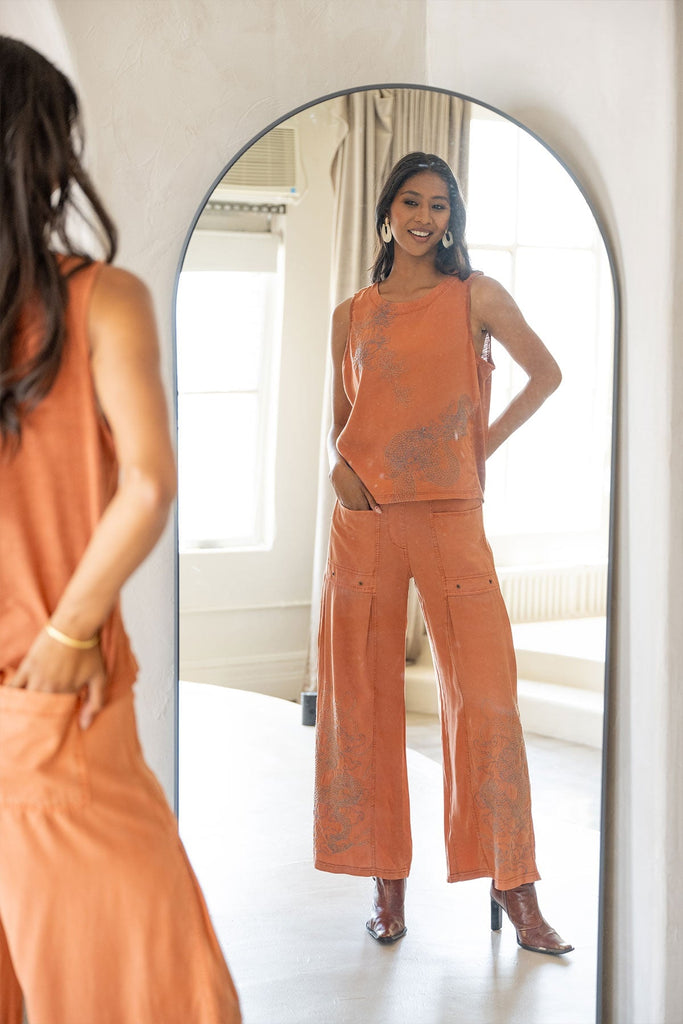 Phedora Twill Embroidered Wide Leg Pant