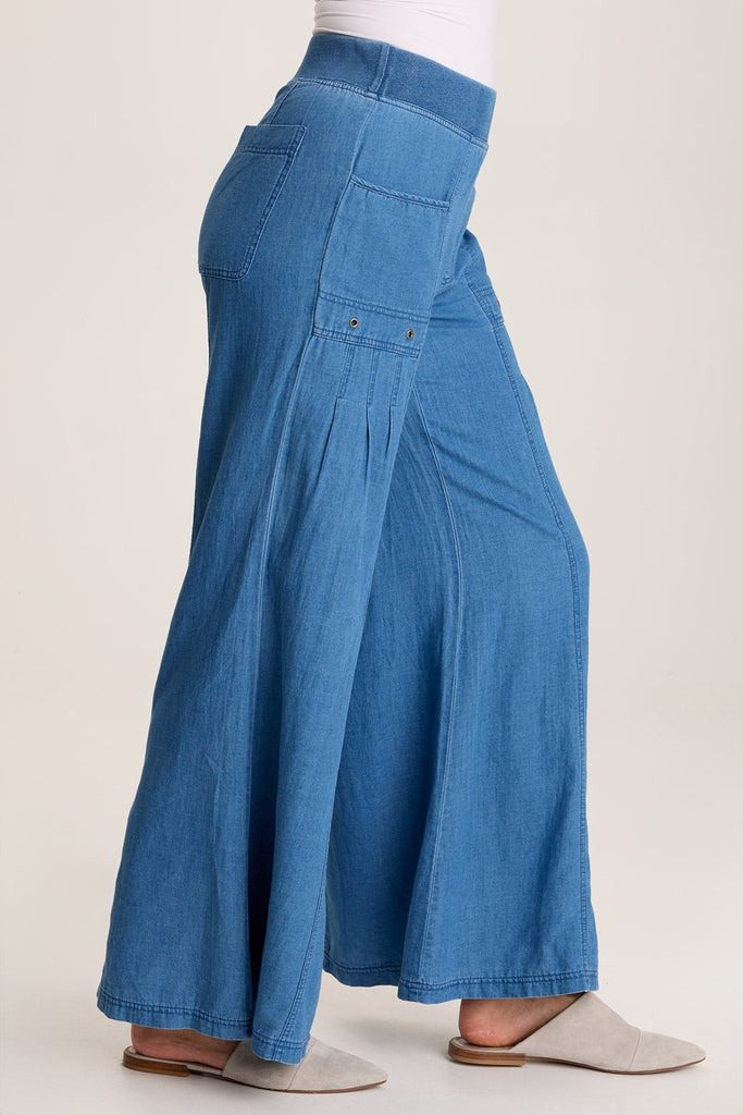 Florentine Mock-Denim Wide-Leg Pant