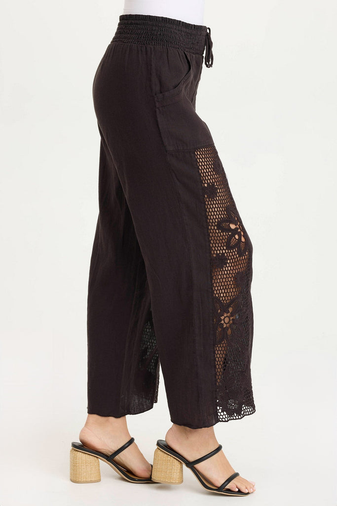Rokel Linen/Crochet Ruched Wide Leg Pant