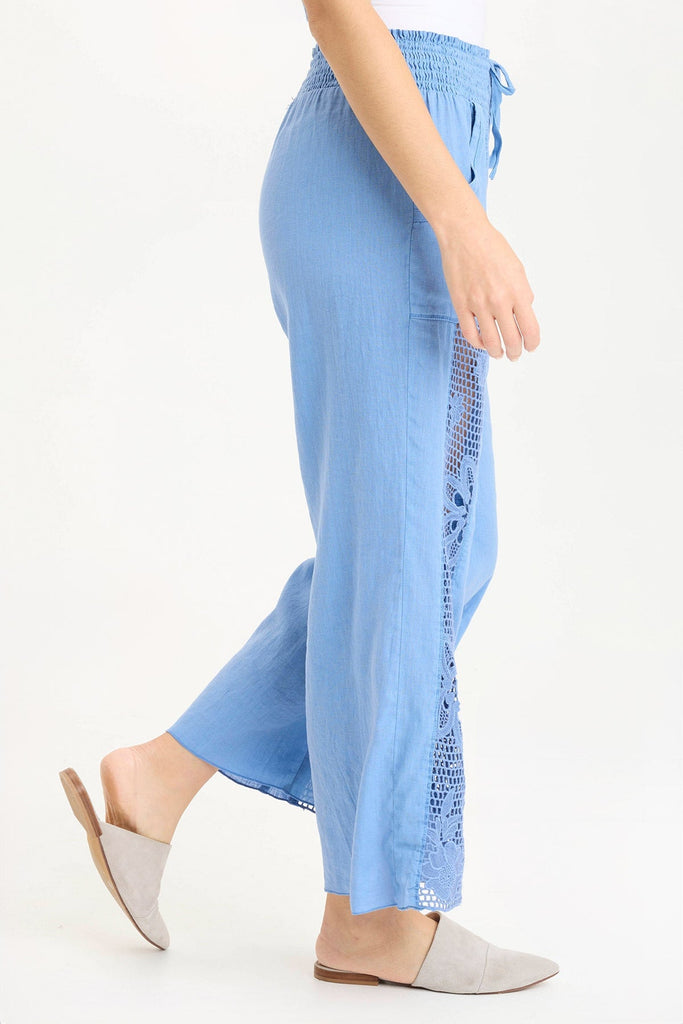 Rokel Linen/Crochet Ruched Wide Leg Pant