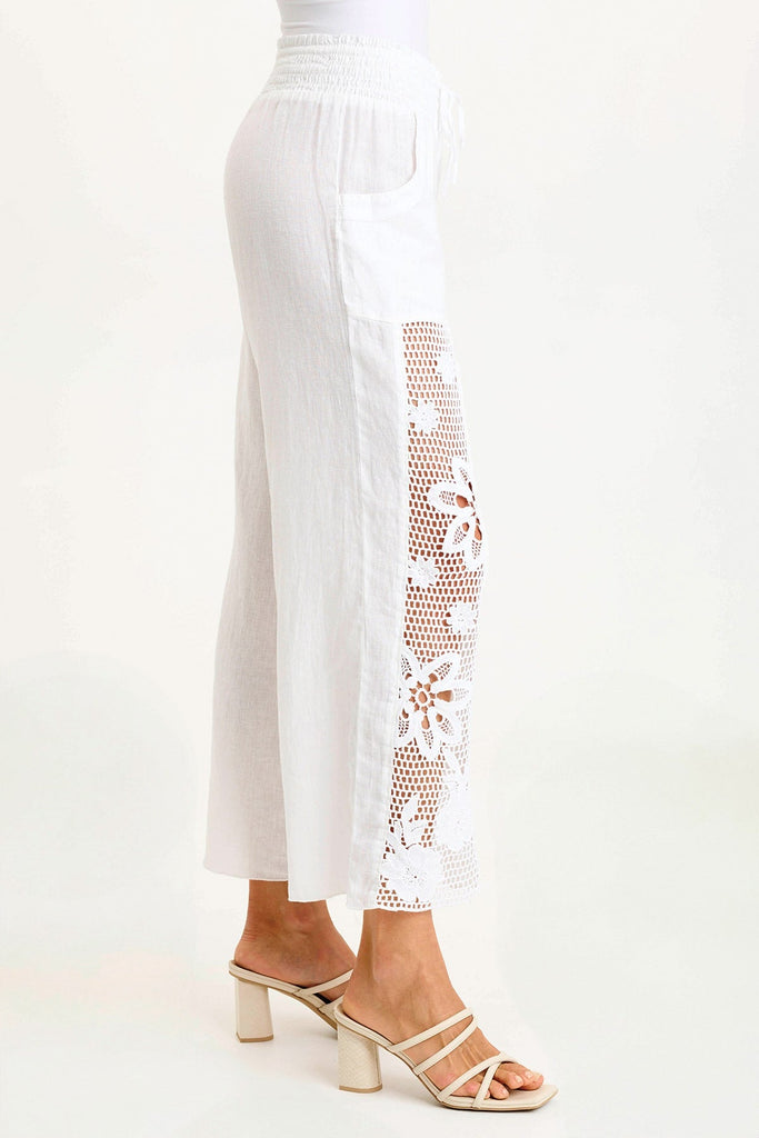 Rokel Linen/Crochet Ruched Wide Leg Pant