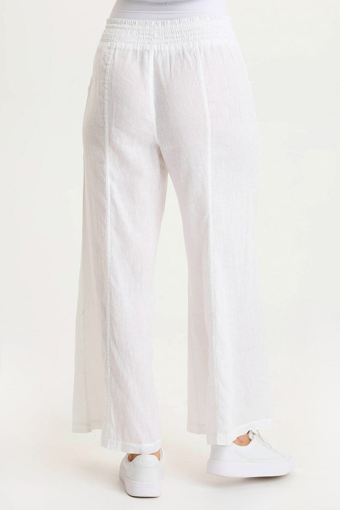 Pia Paper-Bag Waist Linen Wide Leg Pant