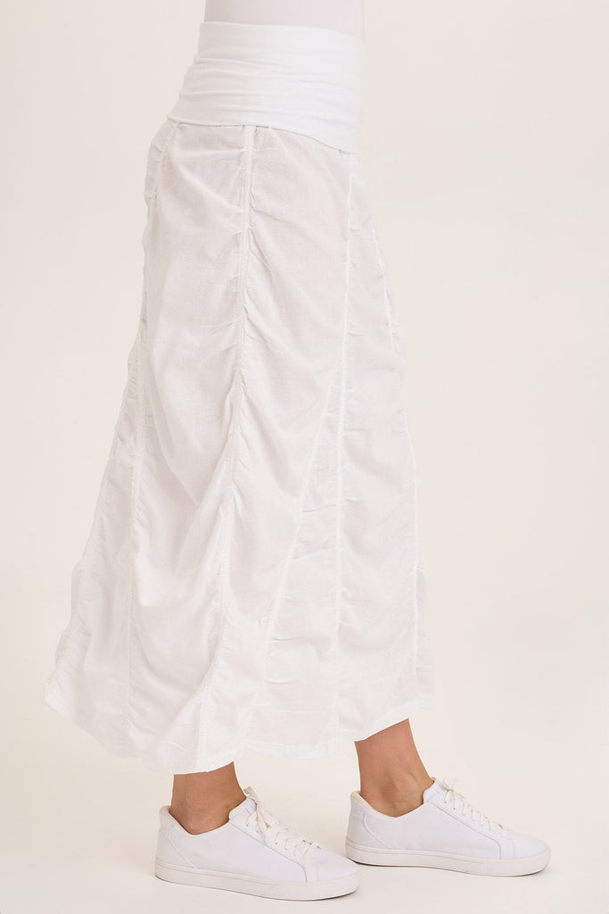 Linen Shirred Asymmetric Midi Skirt