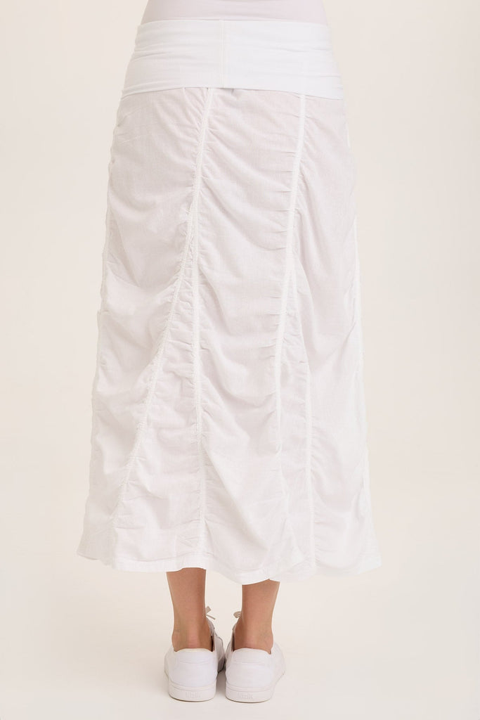 Linen Shirred Asymmetric Midi Skirt