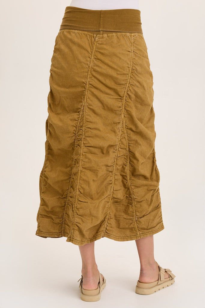 Linen Shirred Asymmetric Midi Skirt