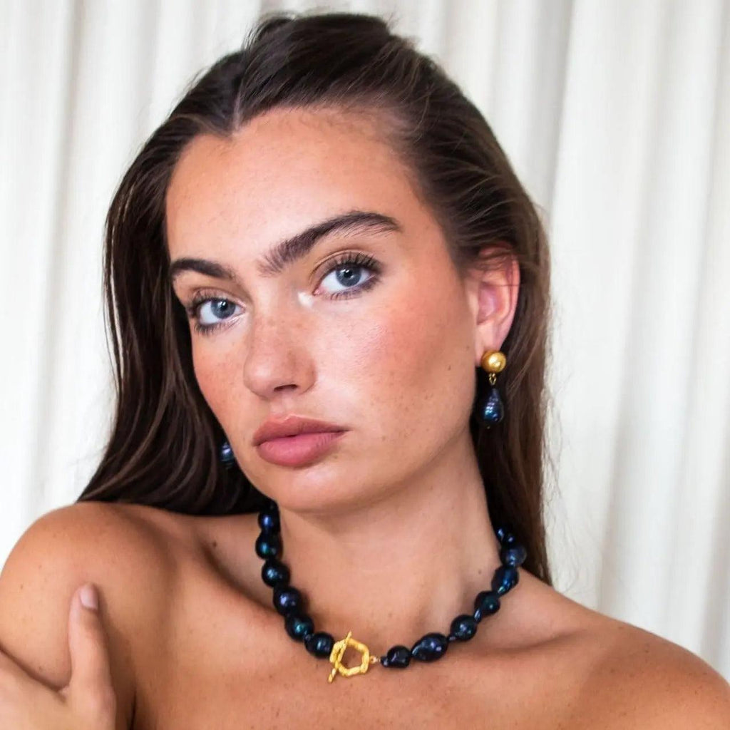 Navy Pearl Earrings