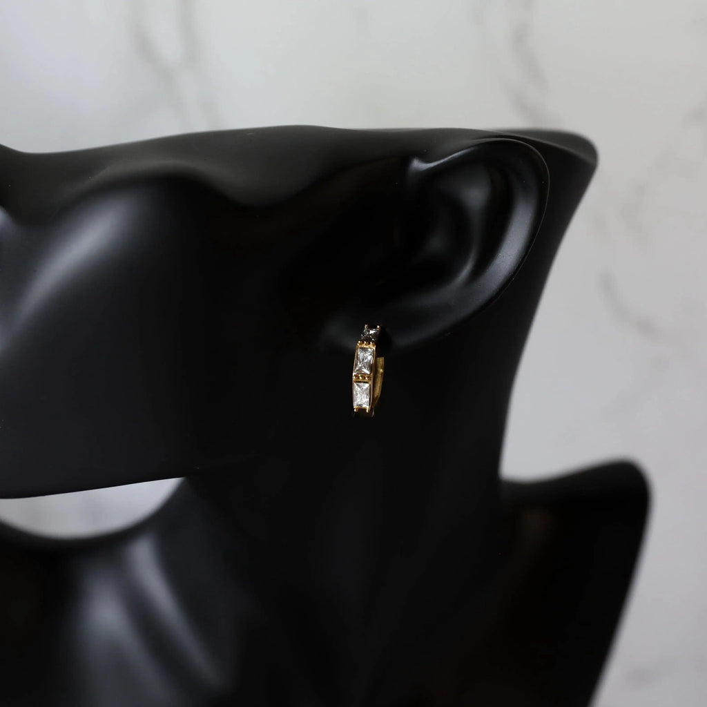White Baguette Hoop Earrings