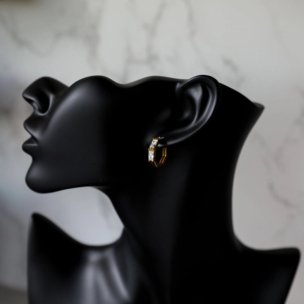 White Baguette Hoop Earrings