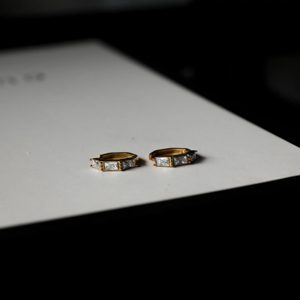 White Baguette Hoop Earrings